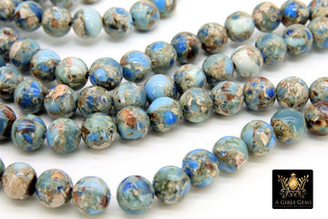 Natural Imperial Baby Blue Jasper Beads, Sea Sediment Round Marbleized Beige and Light Gray Beads BS #2 - A Girls Gems